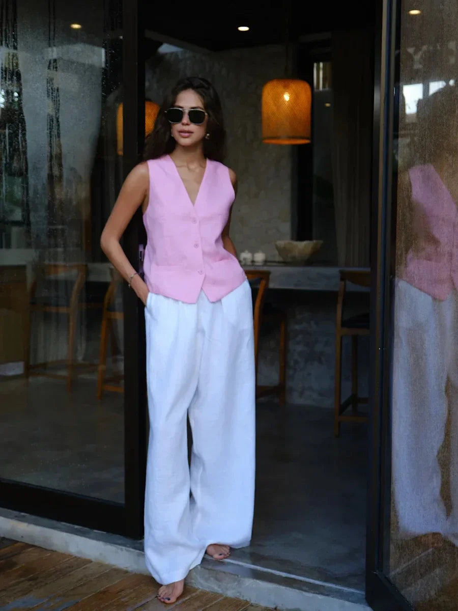 Linen Wide-Leg Trousers for Women - Comfortable Summer Pants in Classic Fit