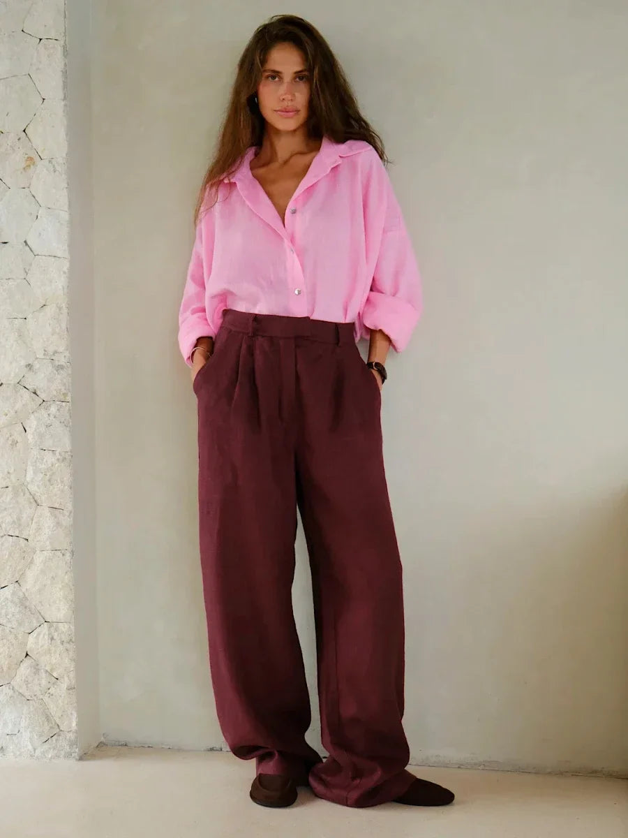 Linen Wide-Leg Trousers for Women - Comfortable Summer Pants in Classic Fit