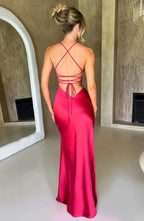 Long Satin Evening Dress Women UK – V-Neck Thin Straps Cocktail, Black Tie