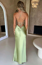 Long Satin Evening Dress Women UK – V-Neck Thin Straps Cocktail, Black Tie