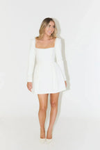 Long Sleeve Mini Dress with Pearl Trim – Elegant Cocktail Dress for Parties