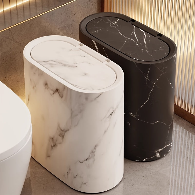 Marble Pattern Trash Can | Modern Space-Saving Bin with Lid – Bathroom, Kitchen