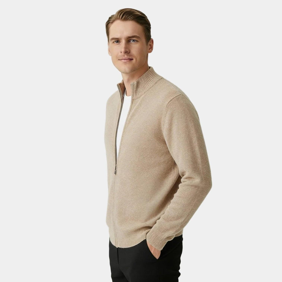 Men's Cashmere Full-Zip Cardigan - Soft Knit Sweater for Casual Wear and Layering