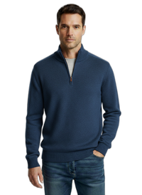 Men's Cashmere Sweater with Zipper - Soft, Stylish Knitwear for Casual or Formal Wear Blue