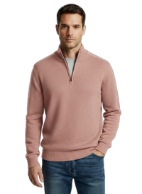 Men's Cashmere Sweater with Zipper - Soft, Stylish Knitwear for Casual or Formal Wear Pink