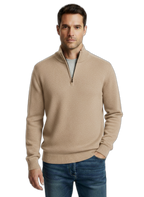 Men's Cashmere Sweater with Zipper - Soft, Stylish Knitwear for Casual or Formal Wear Khaki