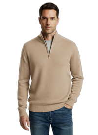 Men's Cashmere Sweater with Zipper - Soft, Stylish Knitwear for Casual or Formal Wear Khaki