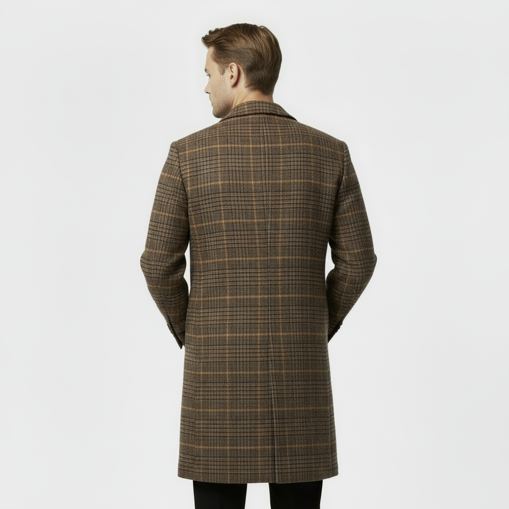 Men's Checked Wool-Blend Overcoat - Plaid Winter Coat for Cold Weather Fashion