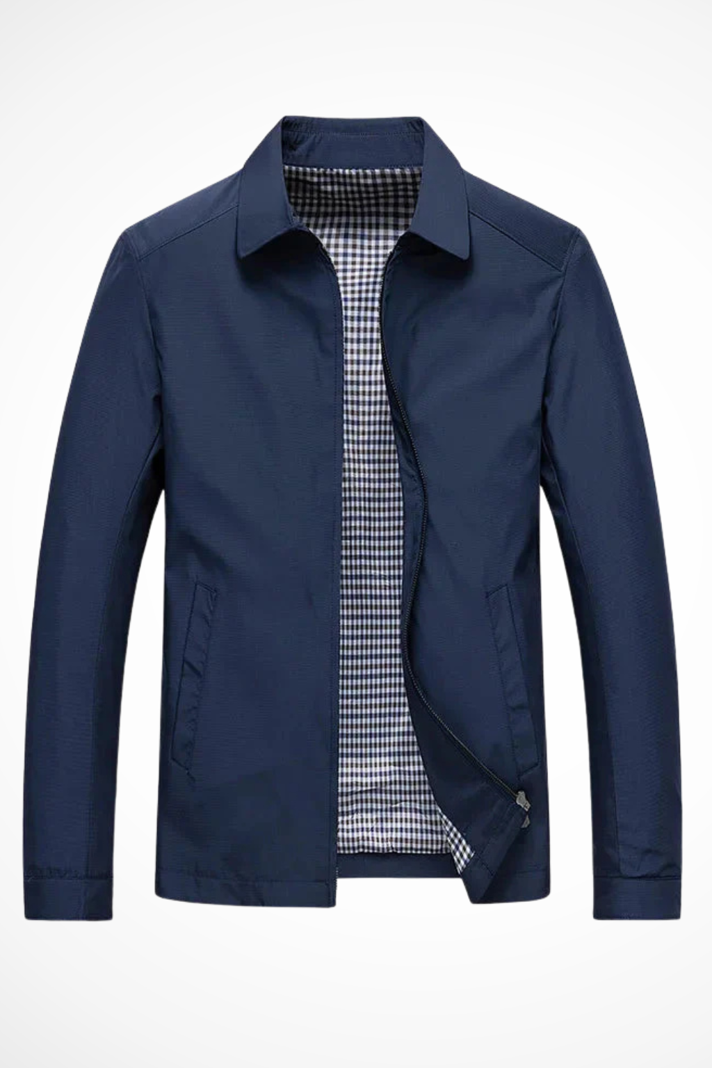 Men's Collared Harrington Jacket with Check Lining for Casual Wear
