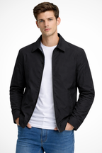 Men's Collared Harrington Jacket with Check Lining for Casual Wear