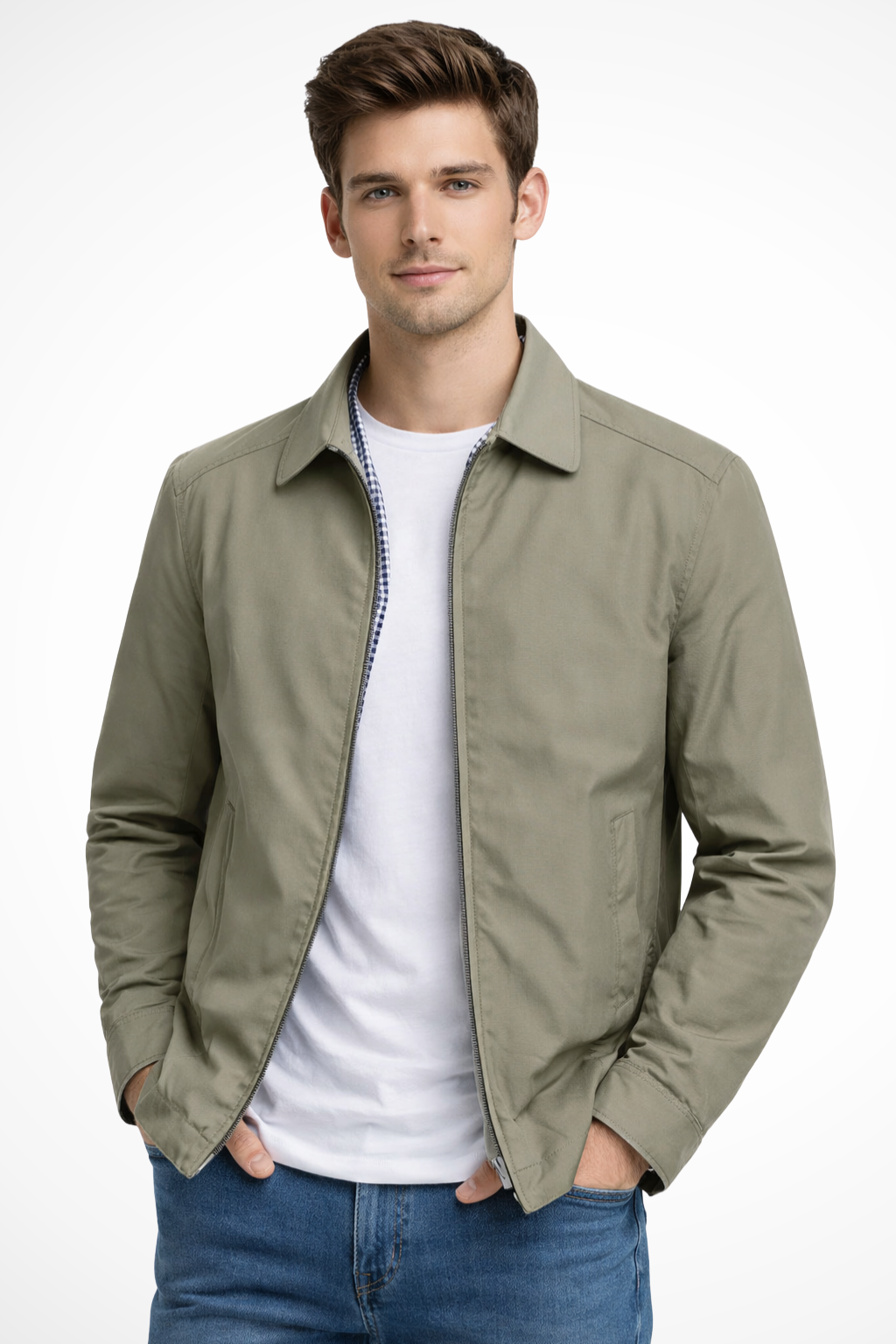 Men's Collared Harrington Jacket with Check Lining for Casual Wear