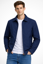 Men's Collared Harrington Jacket with Check Lining for Casual Wear