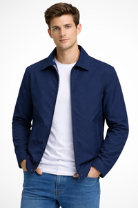Men's Collared Harrington Jacket with Check Lining for Casual Wear