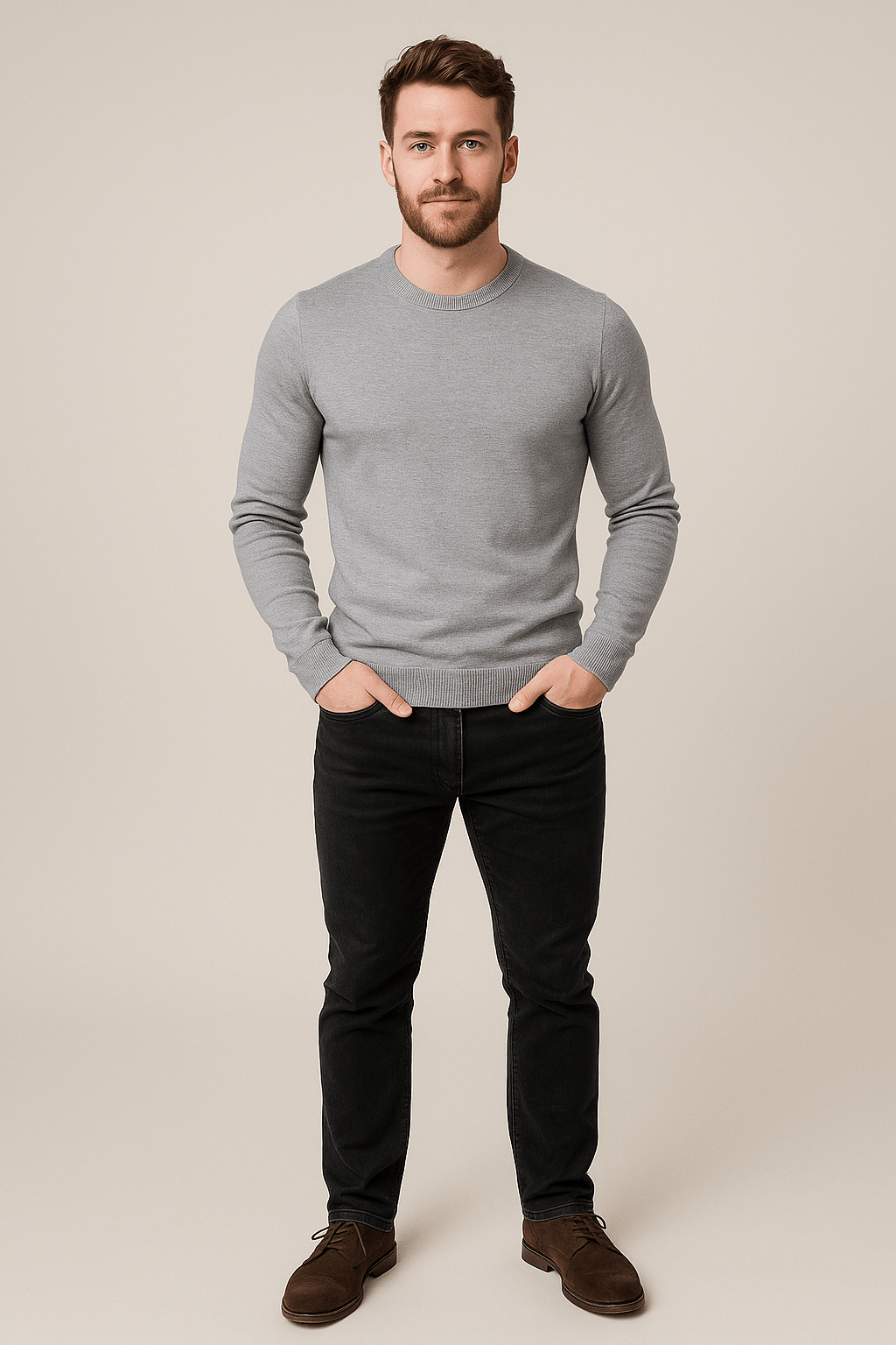 Men's Crew Neck Sweater - Soft Knit Fabric, Regular Fit, Casual Wear