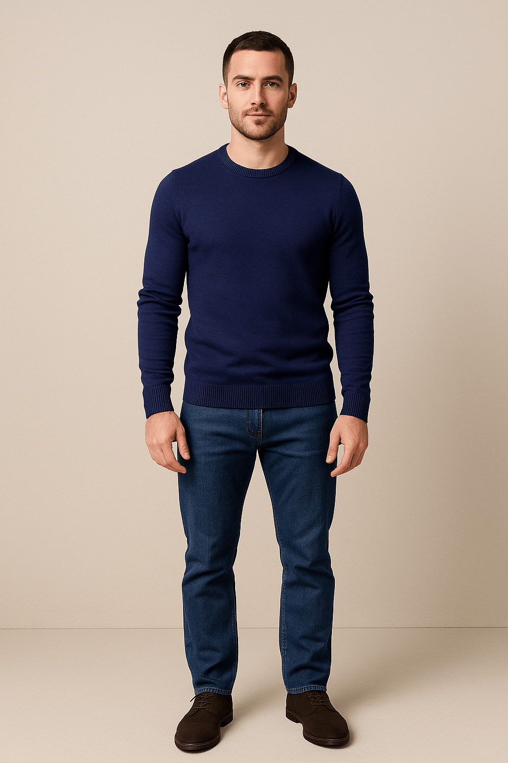 Men's Crew Neck Sweater - Soft Knit Fabric, Regular Fit, Casual Wear