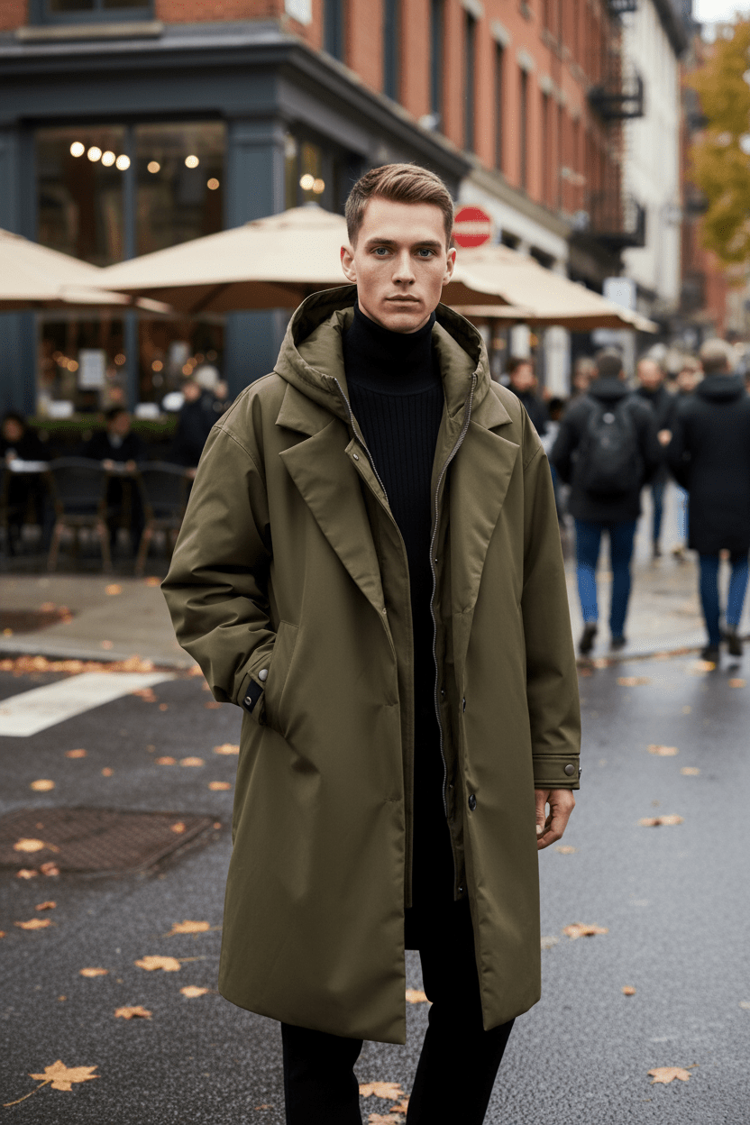 Men’s Double-Breasted Wool Blend Trench Coat - Tailored Fit for Stylish Outerwear