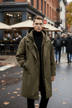 Men’s Double-Breasted Wool Blend Trench Coat - Tailored Fit for Stylish Outerwear