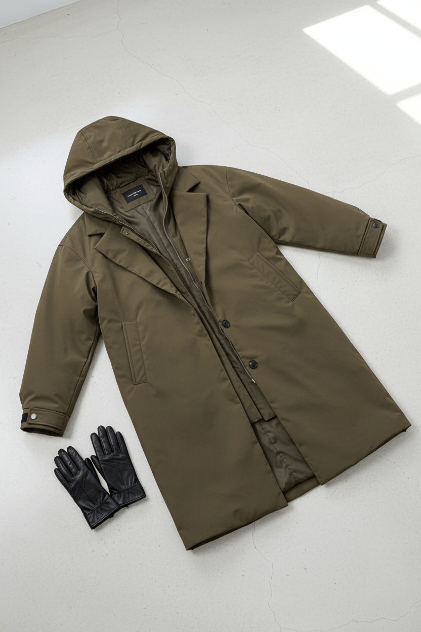 Men’s Double-Breasted Wool Blend Trench Coat - Tailored Fit for Stylish Outerwear
