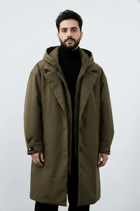 Men’s Double-Breasted Wool Blend Trench Coat - Tailored Fit for Stylish Outerwear Army Green