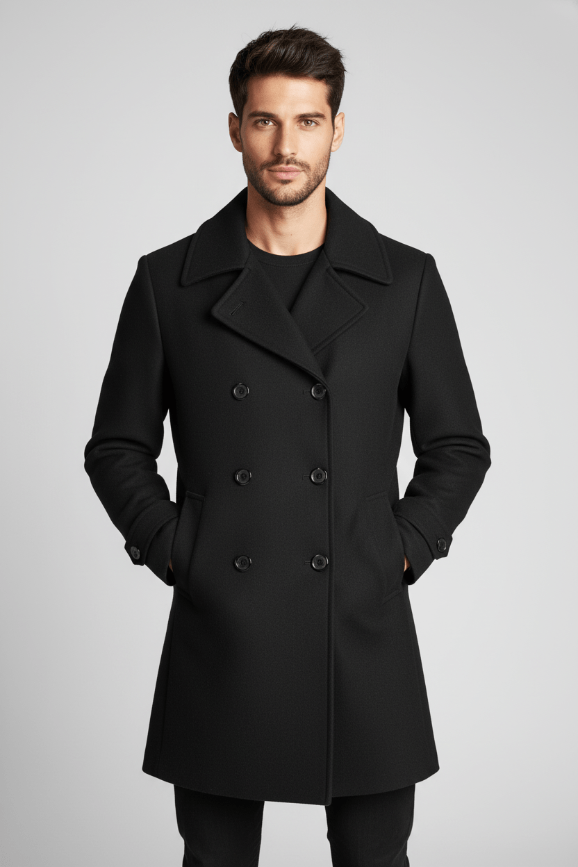 Men's Double Button Lapel Jacket - Casual Elegance Design for Smart-Casual Wear Black