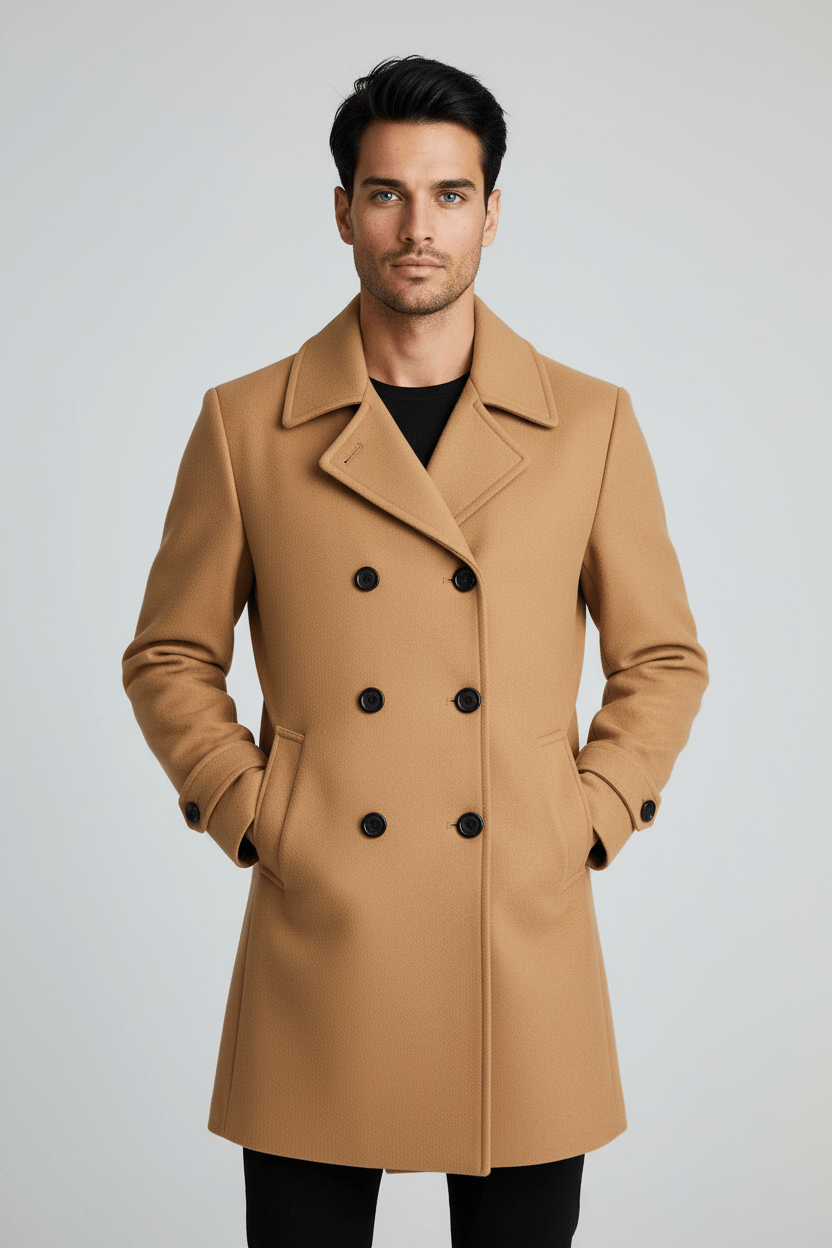 Men's Double Button Lapel Jacket - Casual Elegance Design for Smart-Casual Wear Khaki