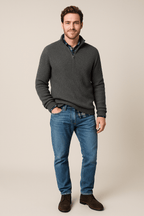 Men's Half-Zip Ribbed Knit Sweater - High Collar, Warm Knitwear for Casual and Outdoor Wear Grey