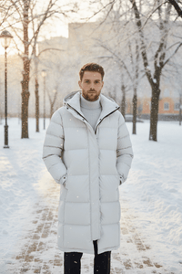 Men's Heavy Insulated Hooded Trench Coat - Relaxed Fit, Warm Outerwear for Cold Weather