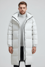 Men's Heavy Insulated Hooded Trench Coat - Relaxed Fit, Warm Outerwear for Cold Weather White