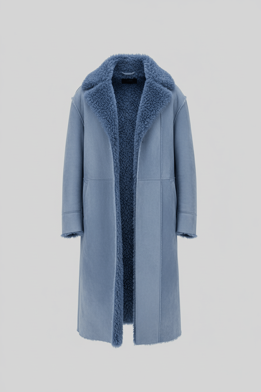 Men's Insulated Oversized Trench Coat with Shearling Lining for Cold Weather Wear