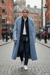 Men's Insulated Oversized Trench Coat with Shearling Lining for Cold Weather Wear