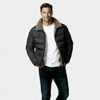 Men's Insulated Puffer Jacket with Sherpa Collar for Winter Outdoor Activities