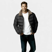 Men's Insulated Puffer Jacket with Sherpa Collar for Winter Outdoor Activities