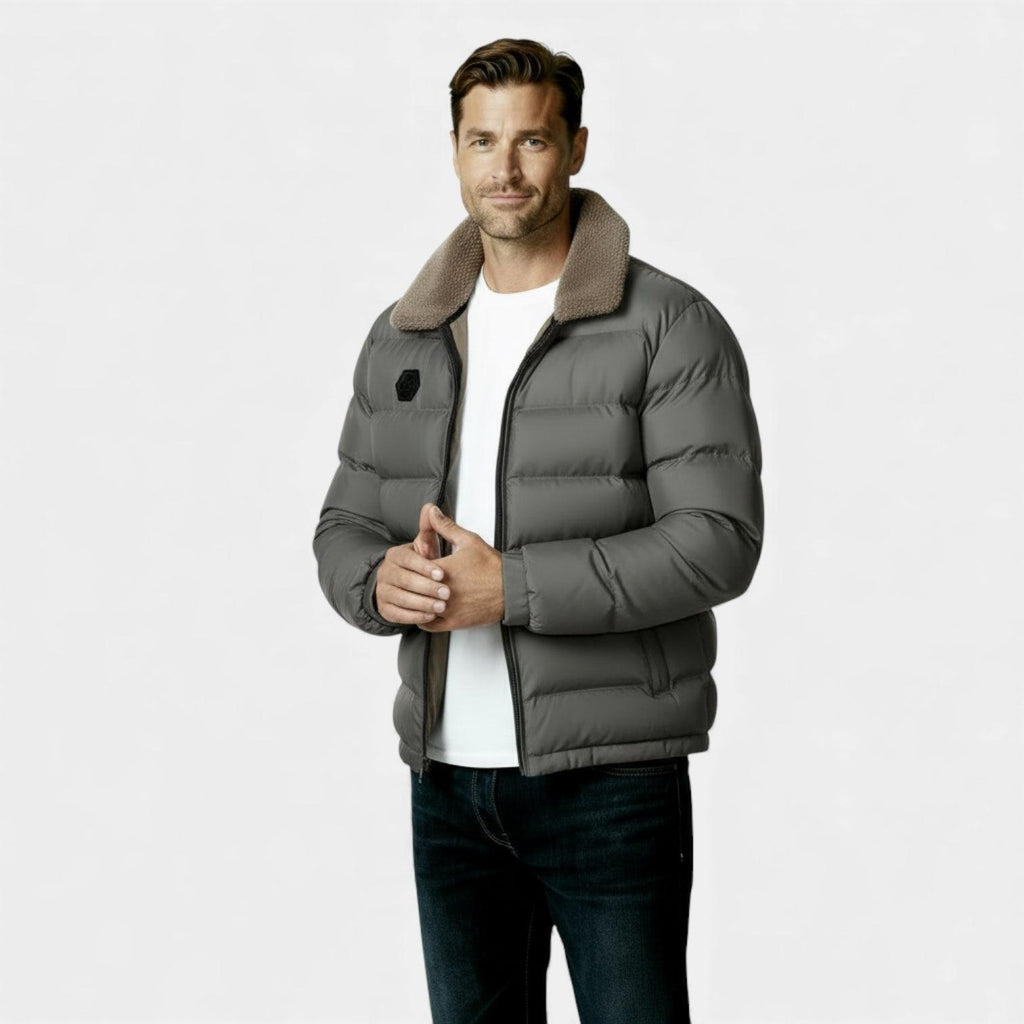 Men's Insulated Puffer Jacket with Sherpa Collar for Winter Outdoor Activities