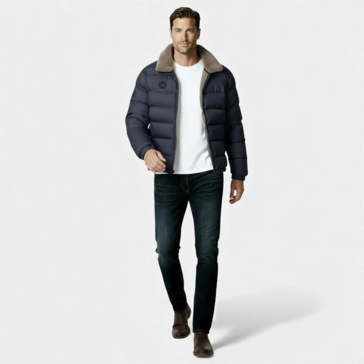 Men's Insulated Puffer Jacket with Sherpa Collar for Winter Outdoor Activities