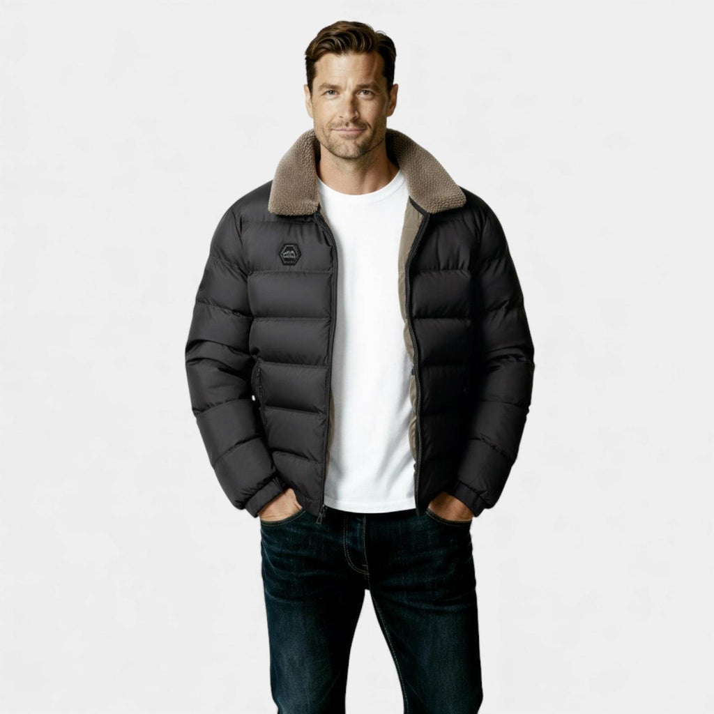 Men's Insulated Puffer Jacket with Sherpa Collar for Winter Outdoor Activities