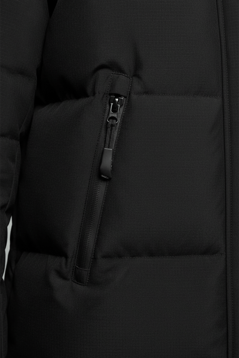 Men's Insulated Water-Resistant Long Jacket with Hood - Stylish Outerwear