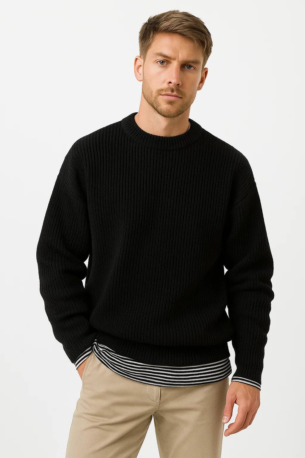 Men's Knitted Oversized Sweater | Ribbed Texture | Casual Wear for Fall/Winter