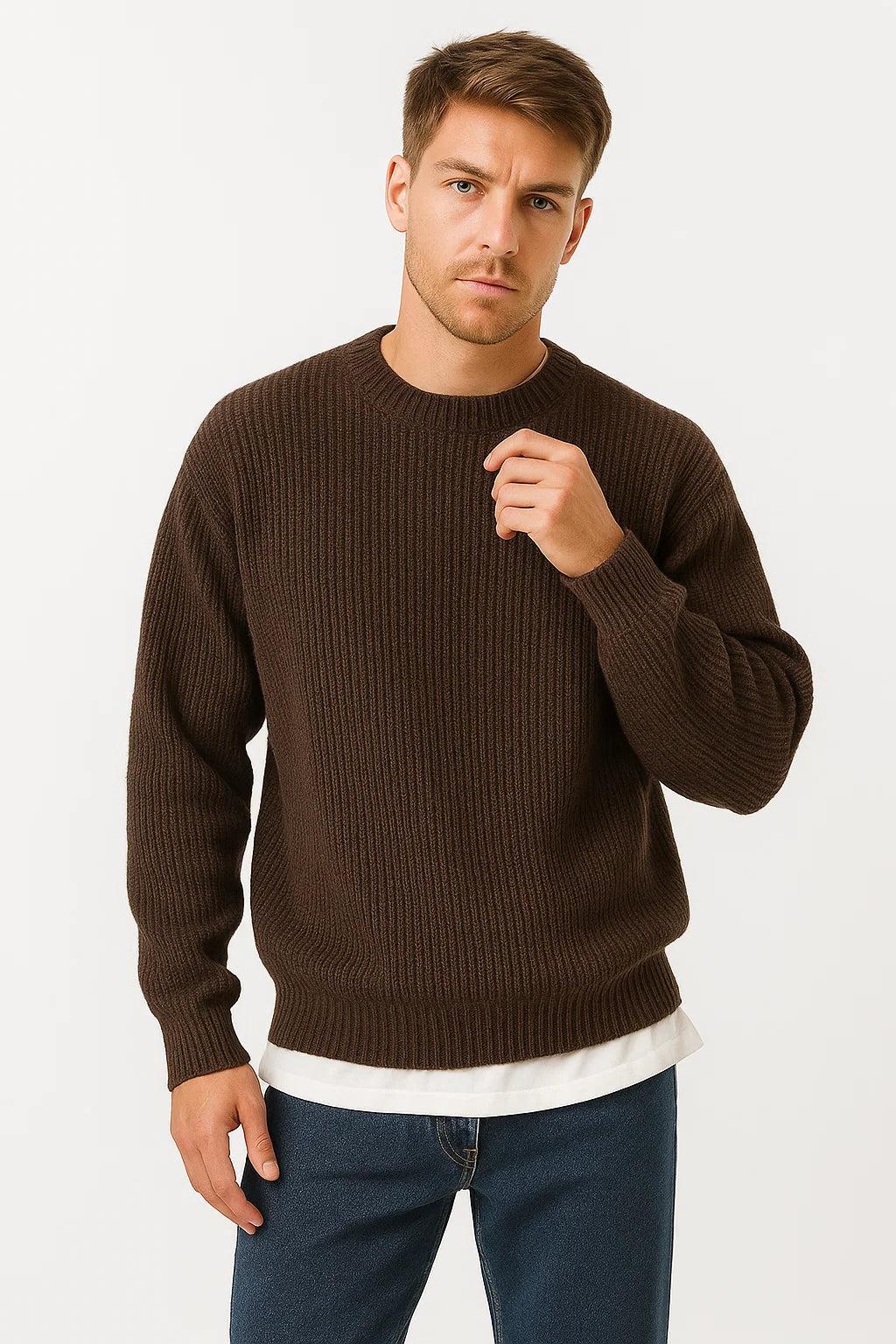 Men's Knitted Oversized Sweater | Ribbed Texture | Casual Wear for Fall/Winter