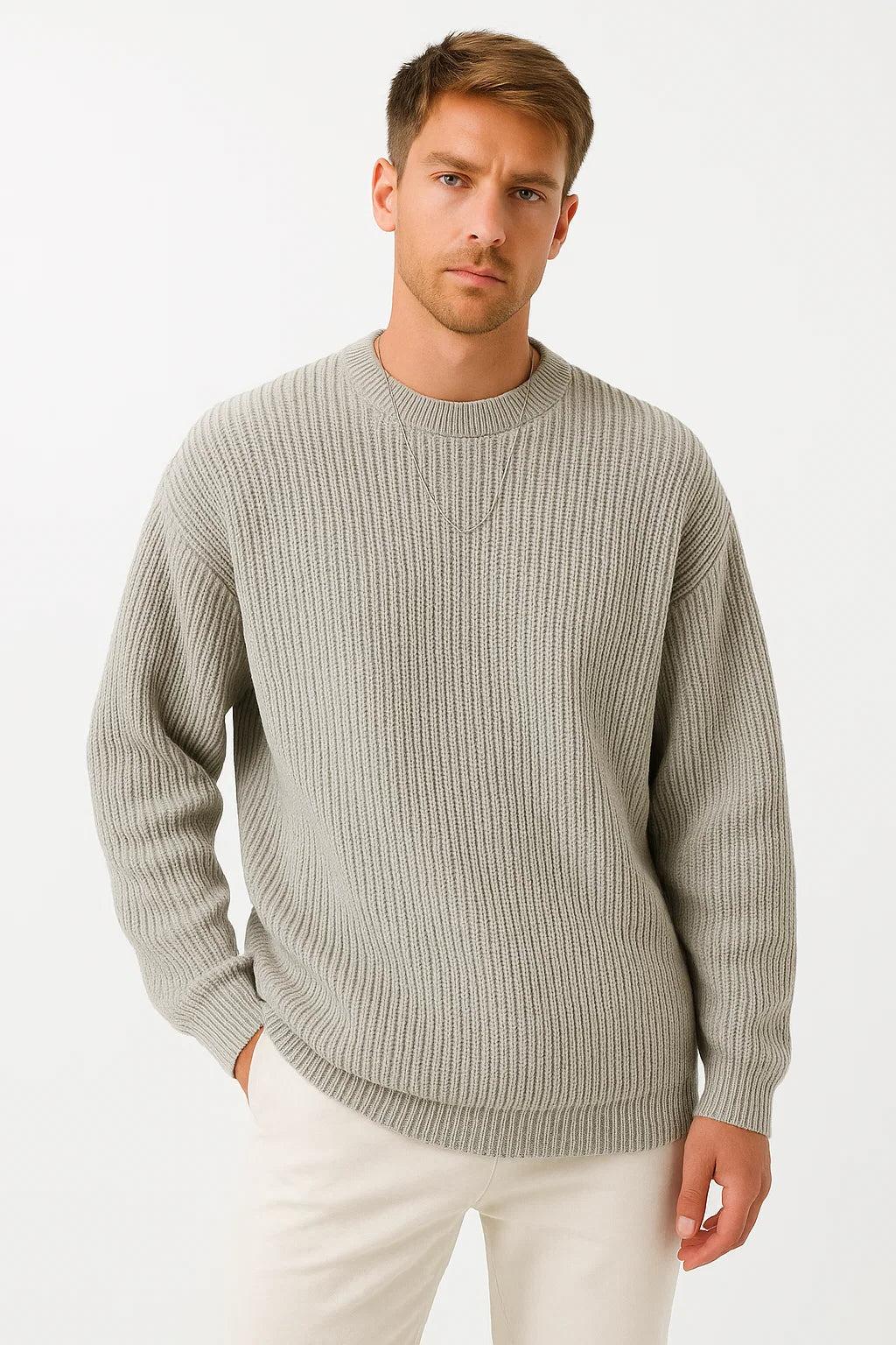 Men's Knitted Oversized Sweater | Ribbed Texture | Casual Wear for Fall/Winter