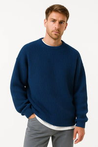 Men's Knitted Oversized Sweater | Ribbed Texture | Casual Wear for Fall/Winter