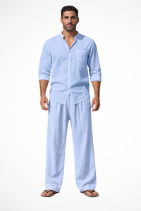 Long Sleeve Shirt Straight Leg Trousers Set Men's UK – Smart Casual & Holiday & Resort Wear