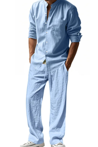 Long Sleeve Shirt Straight Leg Trousers Set Men's UK – Smart Casual & Holiday & Resort Wear