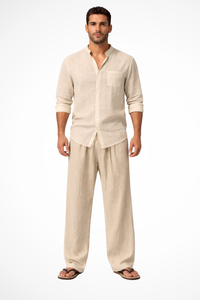 Long Sleeve Shirt Straight Leg Trousers Set Men's UK – Smart Casual & Holiday & Resort Wear