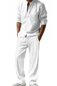 Long Sleeve Shirt Straight Leg Trousers Set Men's UK – Smart Casual & Holiday & Resort Wear