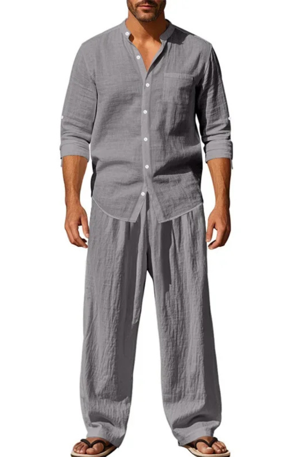 Long Sleeve Shirt Straight Leg Trousers Set Men's UK – Smart Casual & Holiday & Resort Wear