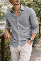 Men's Linen Long Sleeve Shirt | Casual Lightweight Summer Wear
