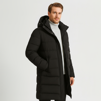 Men's Long Down Puffer Jacket - Insulated Winter Parka for Cold Weather - Water-Resistant, Hooded Design