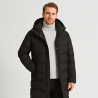 Men's Long Down Puffer Jacket - Insulated Winter Parka for Cold Weather - Water-Resistant, Hooded Design