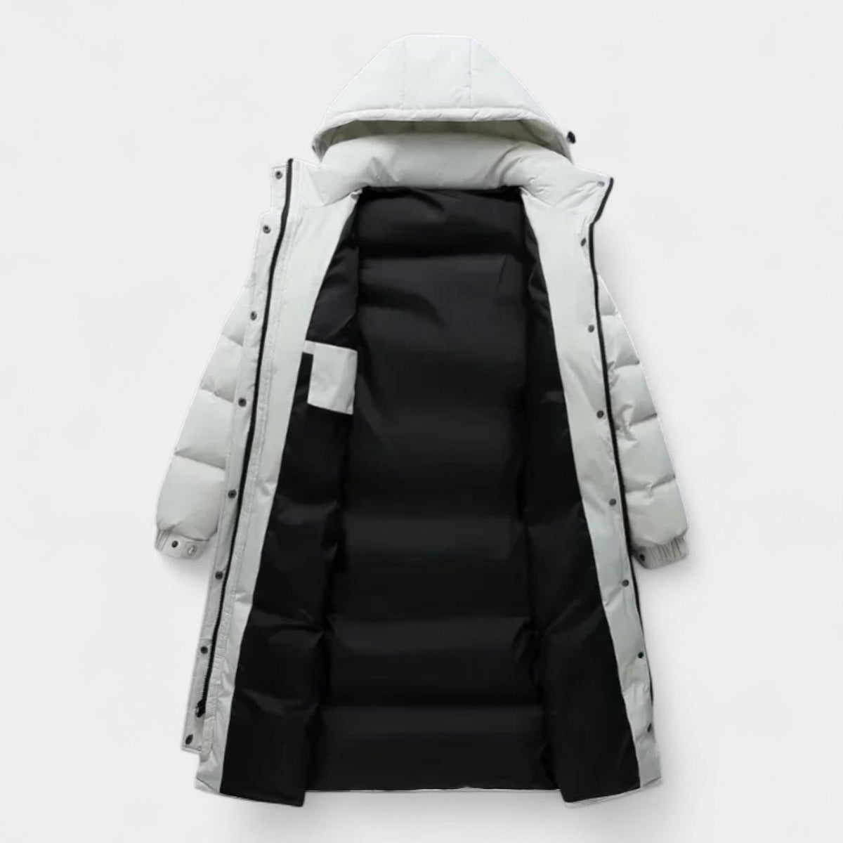 Men's Long Down Puffer Jacket - Insulated Winter Parka for Cold Weather - Water-Resistant, Hooded Design