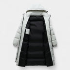 Men's Long Down Puffer Jacket - Insulated Winter Parka for Cold Weather - Water-Resistant, Hooded Design